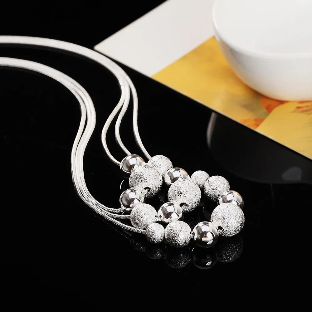 

High Quality 925 Sterling Silver Frosted Round Beads Snake Chain Necklace for Woman Classic Party Jewelry Fashion Christmas Gift