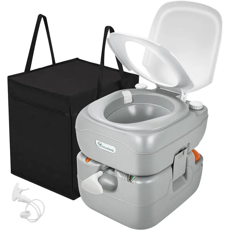 

Portable Toilet Camping Porta Potty 5.8 Gallon with Carry Bag and Hand Sprayer, Leak-Proof Indoor Outdoor Toilet with Level