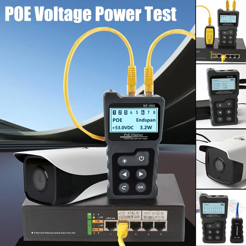 ZHOUCE NF-488 PoE Power Test Network Cable Tracker Voltage Checker Ethernet Cat5 Cat6 Online LAN Tester Tool Switch