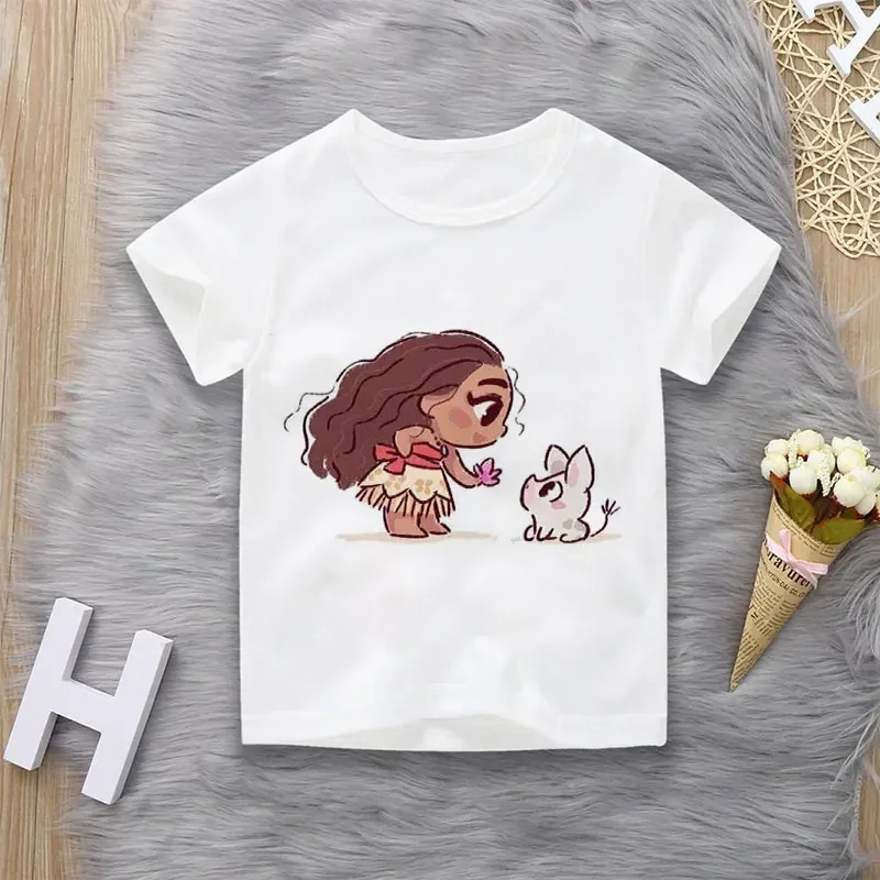 Unisex Summer Children's Clothing Princess Cute Cartoon Boy And Girl T-shirt Aesthetics Fun Kid Top Crew Neck White Short Sleeve 5