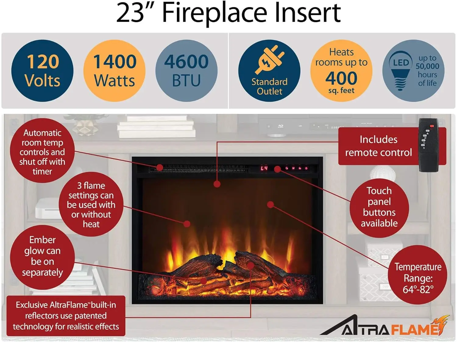 Mateo 30 Inch Electric Fireplace with Mantel and Shelf, Replaceable Fireplace Insert Heater, Freestanding, Remote Control