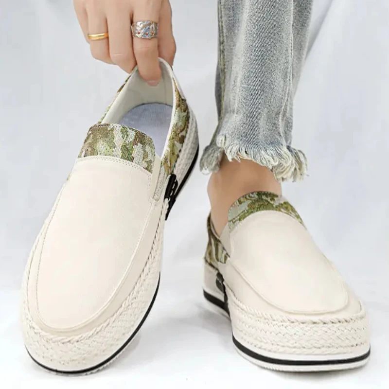 

Мужские легкие кроссовки без шнуровки, плоская подошва, круглый носок, удобные нескользящие, с принтом, лоферы для ходьбы