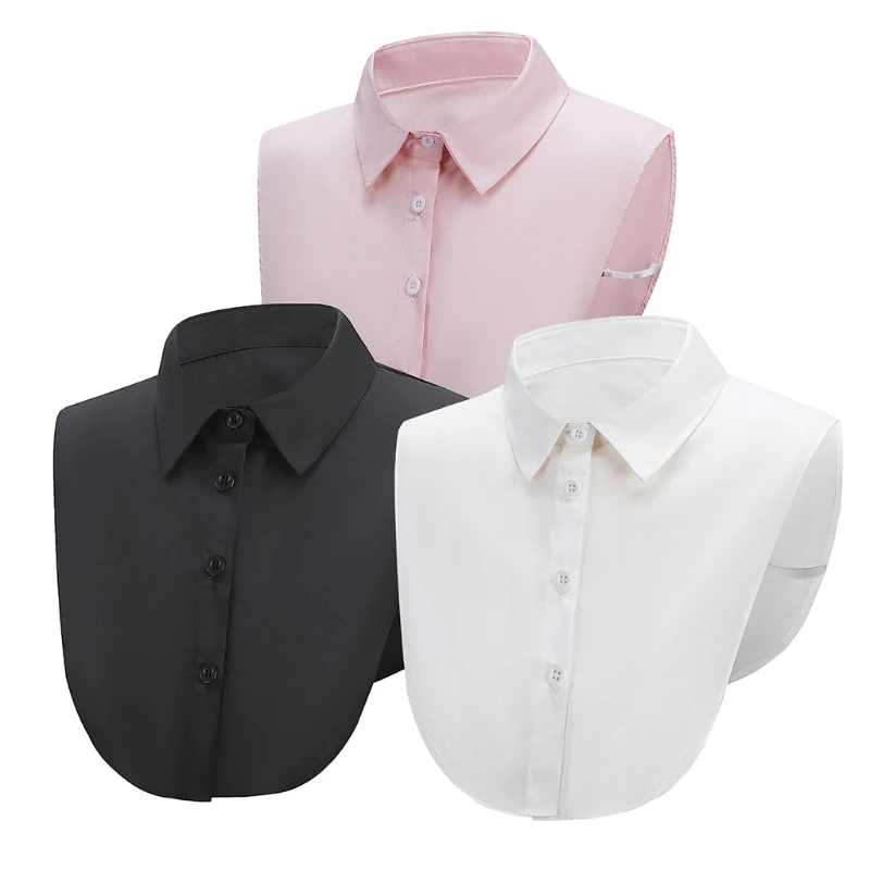

Women Business Layering False Collar Pointed Lapel Detachable Half Shirt Button Down Solid Color Office Lady Work Dickey Blouse