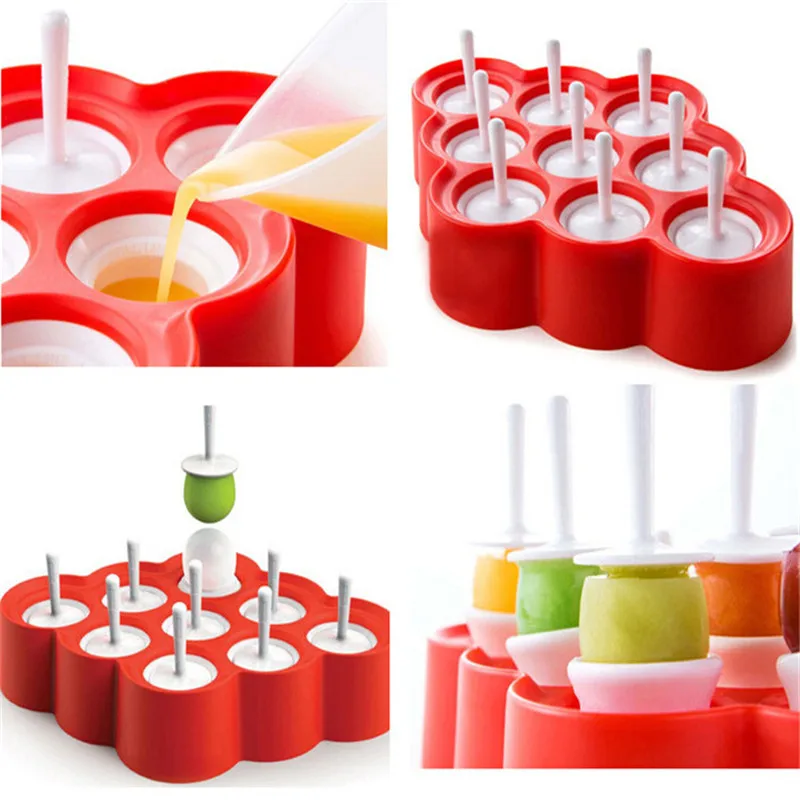 Hot Sales Silicone Ice Lolly Mini Ice Pops Mold Ice Cube Cream Ball Maker Tray Tools DIY Colorful Popsicle Molds With 9 Stickers