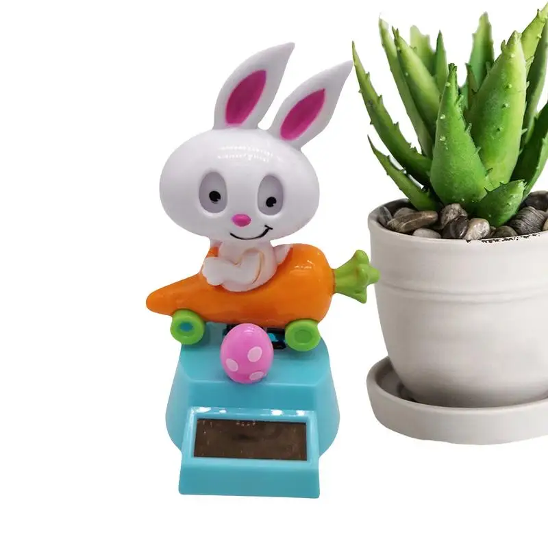 

Solar Dancing Toys Cartoon Rabbit Sitting in Carrot Car Solar Dashboard Toy 4.33in Funny Dashboard Decorations Wobble Figure Toy