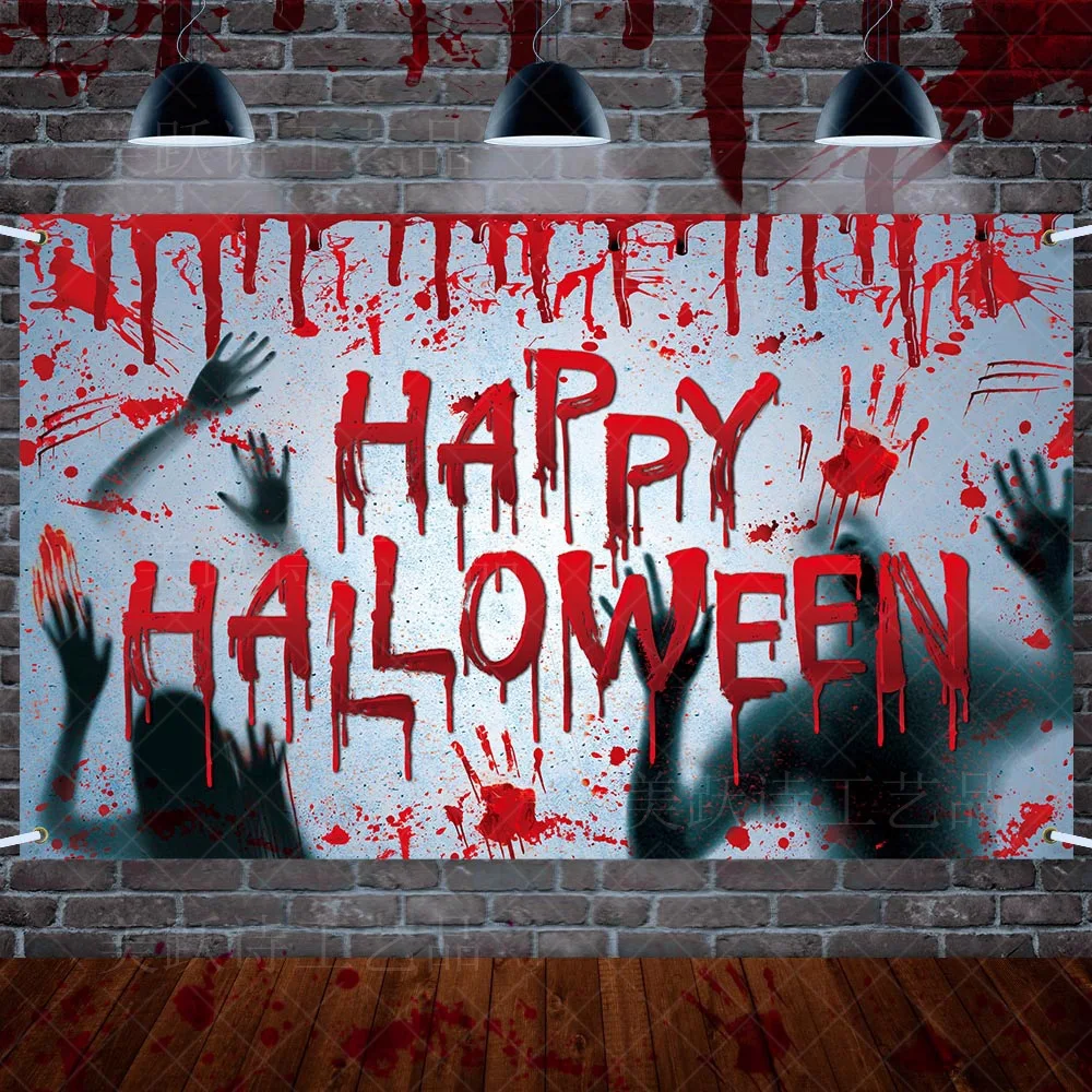 

2023 Halloween Decor Banner Background Cloth Ghost Festival Horror Atmosphere Decoration Placement Props Blood Hand Backdrop