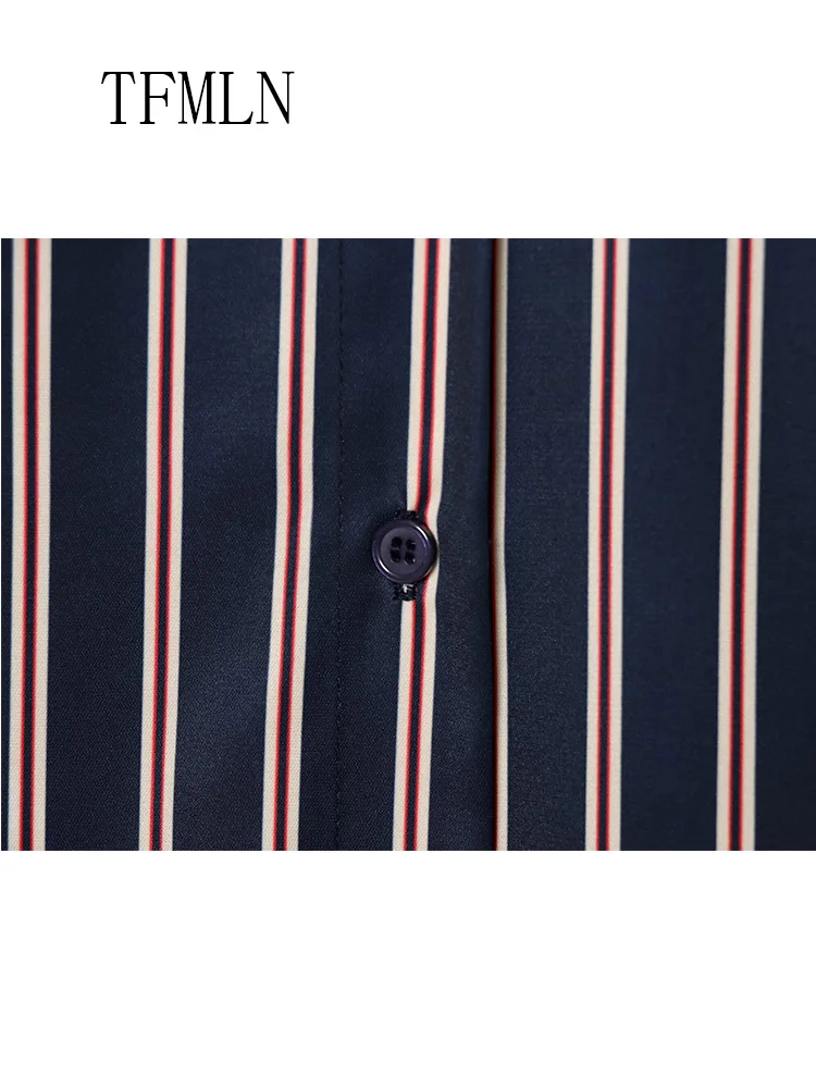 Chic Women Striped Loose Blouses 2026 Spring Summer Fashion Causal Lapel Single Breasted Shirts Vintage Full Sleeve Tops