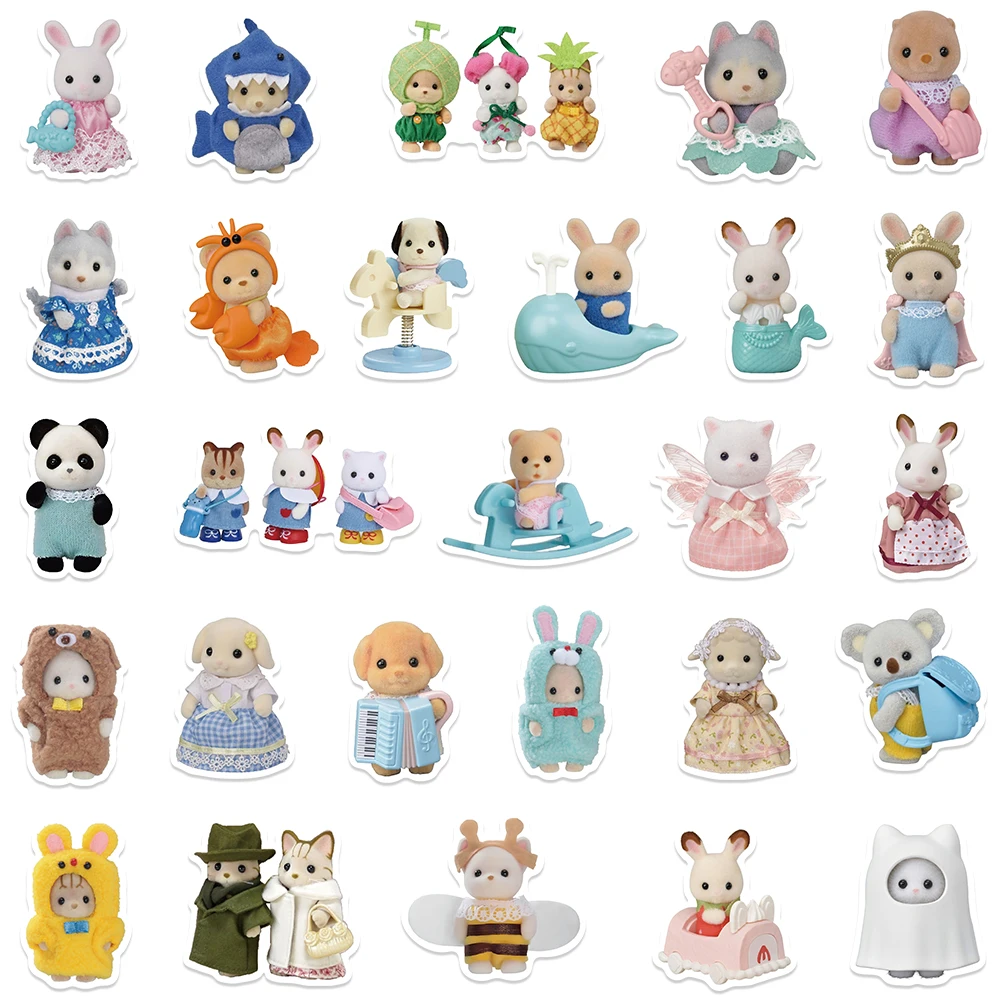 Cute Doll Cartoon Bear Rabbit Stickers For Water Bottle Laptop Luggage Skateboard Guitar Stationery Kids Toy Decal Sticker 55pcs