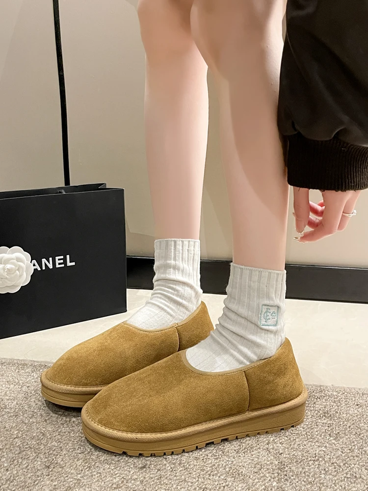 

Туфли женские без застежки, меховые кроссовки, круглый носок, без застежки, Повседневная зимняя обувь, Мокасины, резиновые слипоны