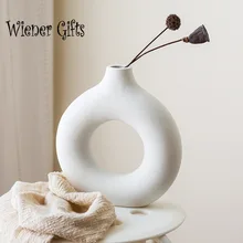 Nordic Circular Hollow Ceramic Vase Donuts Flower Pot Home Decoration Accessories Office Desk Living Room Interior Decor