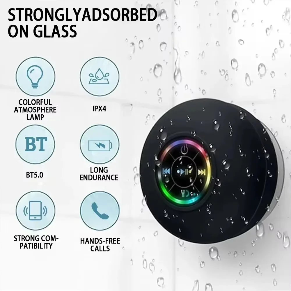 2025 Bathroom Waterproof Wireless LED Bluetooth Speaker Large Suction Cup Mini Portable Speaker Outdoor Sports Stereo Speaker 6