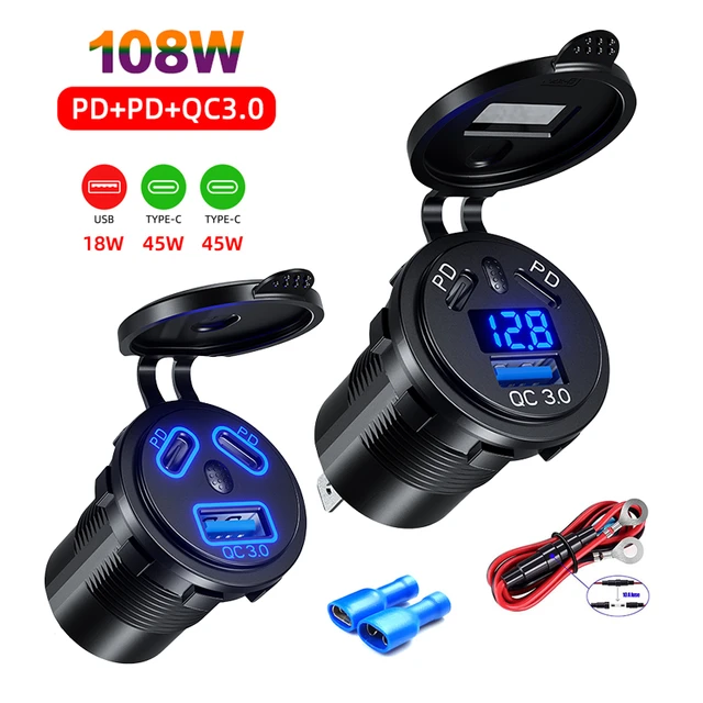 45w 12V USB-Steckdose USB C Dual-PD-Auto ladegerät Steckdose USB-Steckdose  24V Zigaretten anzünder mit Netzschalter für Auto Boot Motorrad - AliExpress