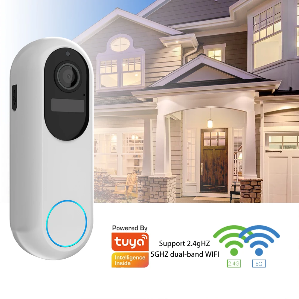 Tuya Smart Video Doorbell Waterproof Night Vision Home Security 1080P Camera Digital Visual Intercom 2.4GHz 5GHz WIFI Doorbell