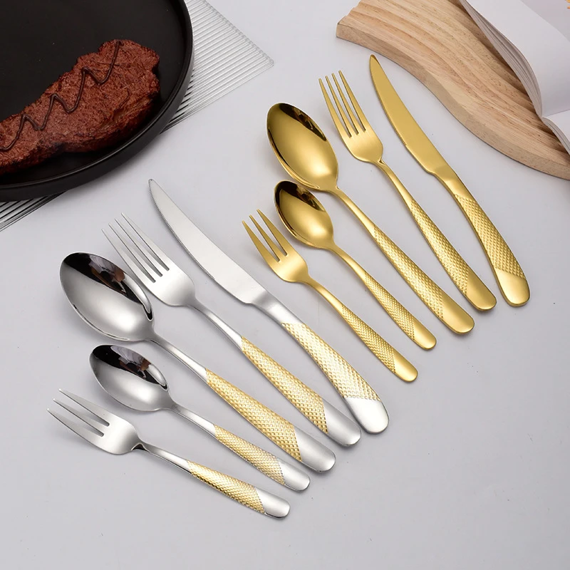 5pcs/set Cutlery Tableware Stainless steel Gold Fork Spoon Steak Knife Western Flatware Set cutlery set