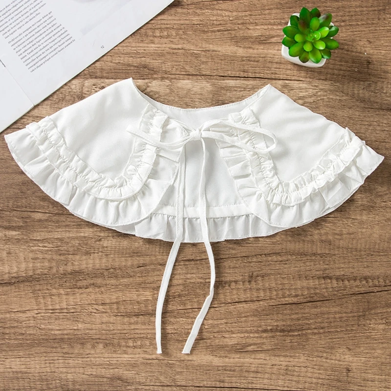 

Женская лолита для куклы, двухслойная рубашка с оборками, искусственный воротник, накидка на плечо, однотонная рубашка с бантом