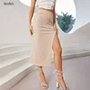 Fairyshely Sexy Khaki Knitted Split Long Skirt Women 2025 Summer Wrap High Waist Midi Skirt Lady Elegant Working Bodycon Skirt