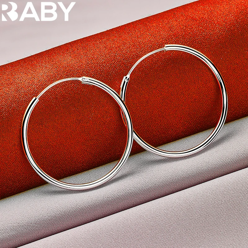 

Hot 925 Sterling Silver Earrings Fashion Jewelry For Woman 3.5cm Round Hoop Earring Wedding Charm Accessories Christmas Gift
