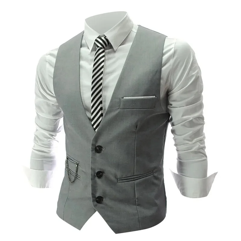 Mens Classic Business Vest with Pocket Regular Fit Solid Color Waistcoat for Wedding Summer Groomsmen Vest 4