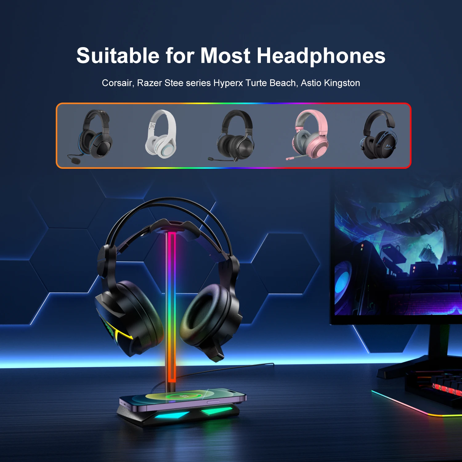 New Bee Z12 RGB Headphones Stand Holder with Wireless