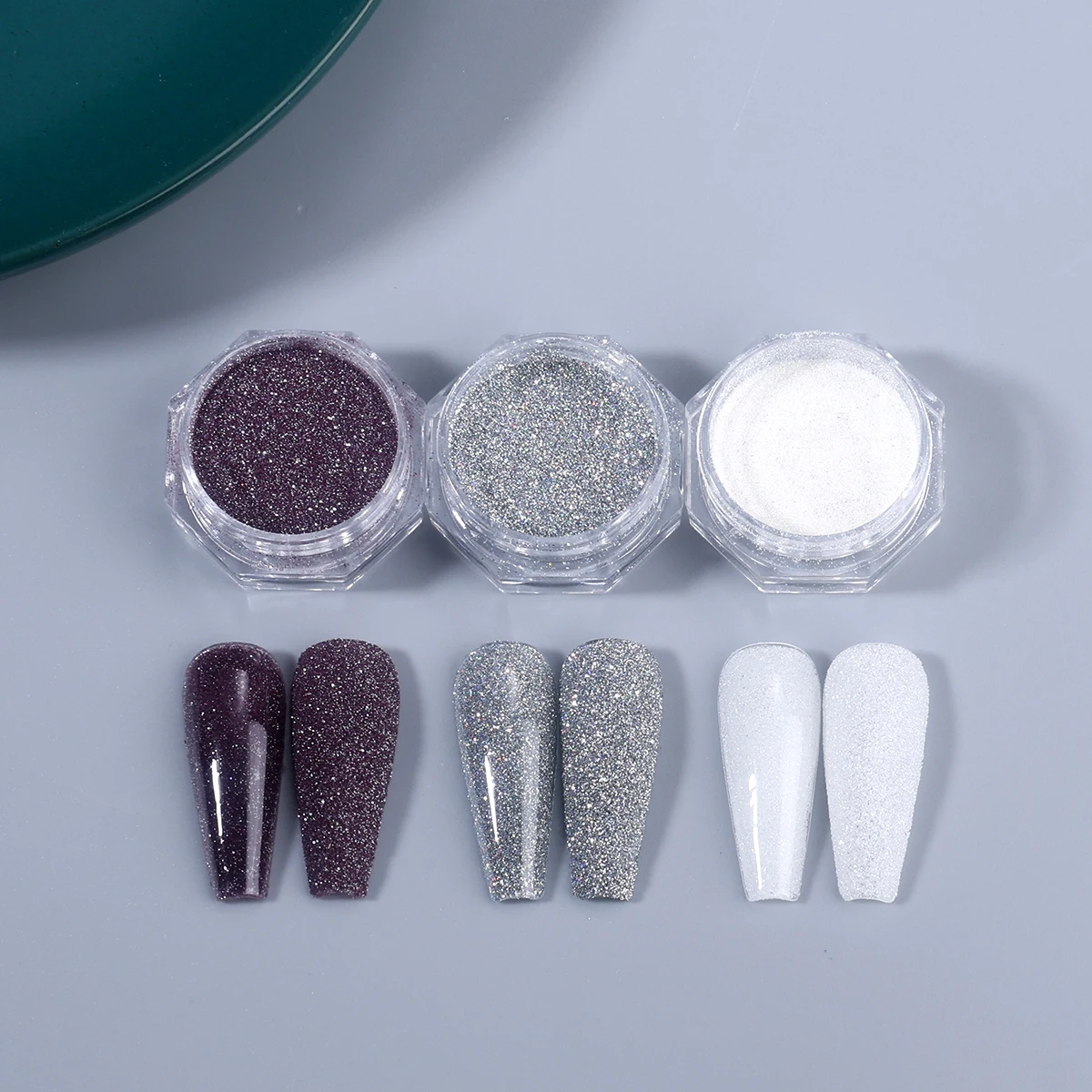 3PCS Reflective Glitter Nail Powder Sparkle Silver Dark Purple White Chrome Dust Shimmer Diamond Elegant Wedding Manicure Flash
