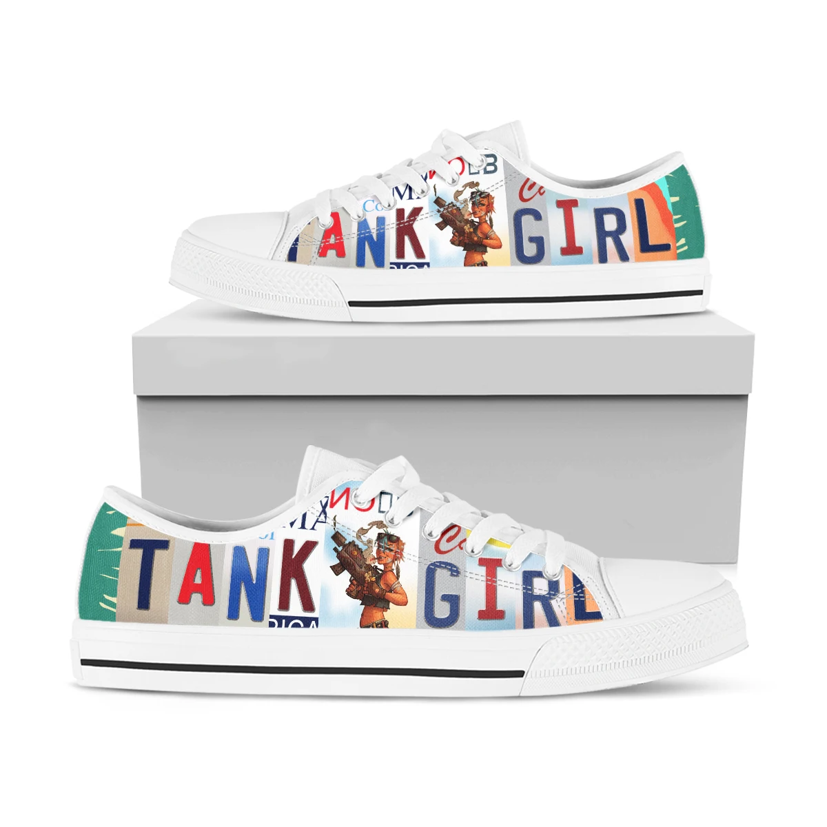 License Plate Tank Girl Canvas Sneakers Vulcanized Low Top Unisex Women Authentic Classic Designer Casual Shoes