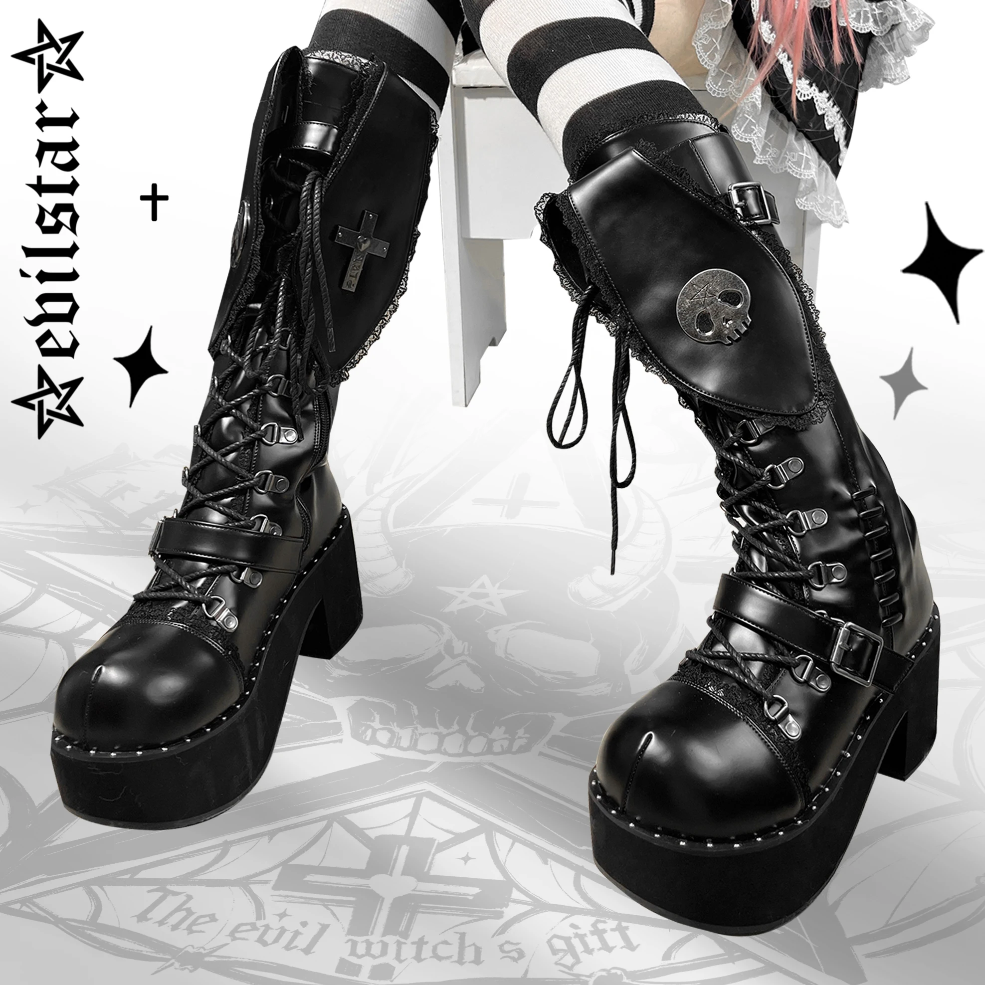 Fashion All-Match Japanese Lace Punk Gothic Lace-up Women's