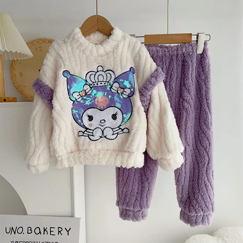 

Kawaii Sanrio детские пижамы Kuromi мультфильм милые аниме студенты зимние хлопковые теплые утепленные домашние пижамы Игрушки для девочек подарок на день рождения