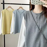 Plus Size Casual Color Block Sweatshirt Long Sleeve Trendy Top for Heavy Sister 200 Pounds Comfortable Cotton Blend Shirt