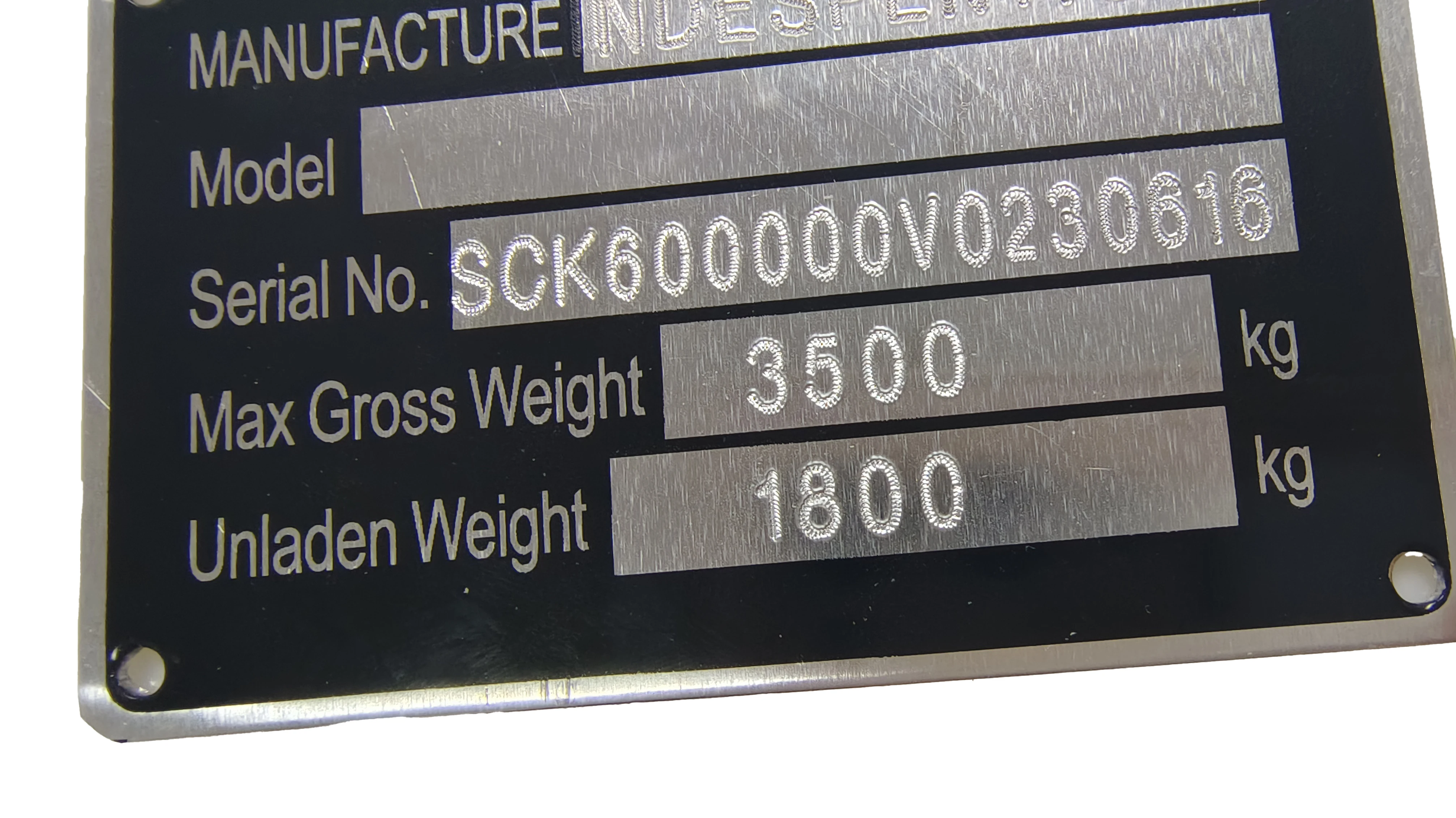 VEHICLE TRUCK BOAT Trailer "STAMPED" VIN & Weight Chassis Plate 86mm x 54mm Identification Number Vehicle Identification Plate
