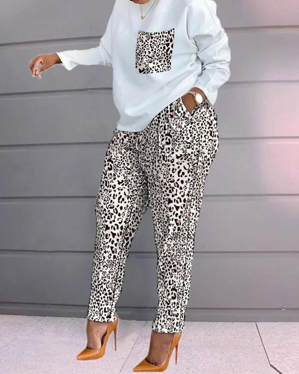 2024 Long Sleeve Women Loose 2 Piece Set Drawstring Design Pockets Plaid Print Long Sleeve Top & Pants Set Tracksuits Outfits