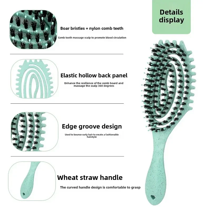 Detangling Curls Hairbrush Tangled Boar Bristle Hair Comb Define Hollow Out Dual Purpose Comb Styling Tools