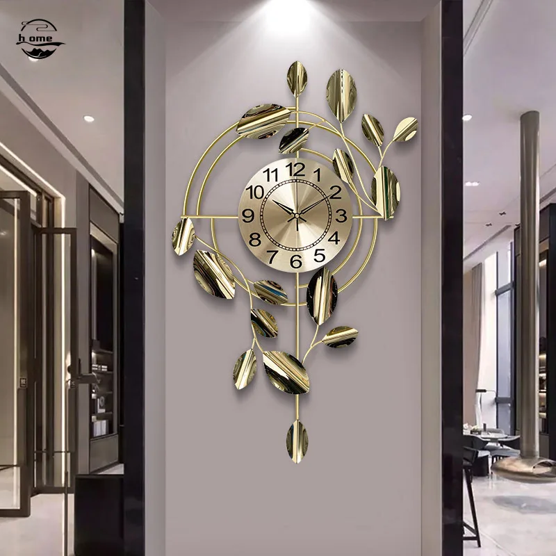 Golden Wrought Iron Feather Wall Clock 3 Golden Wrought Iron Feather Wall Clock 3