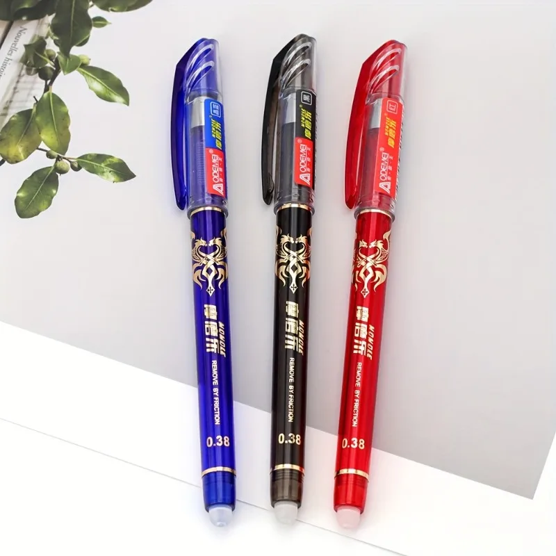 112pcs/set 0.5mm Erasable Gel Pen Classic Patterned Pen Friction Magic 3-color Gel Pen Blue Black Red Writing Supplies