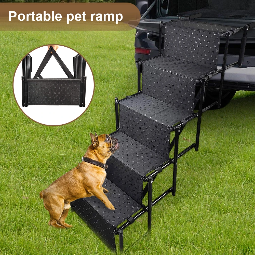 5 Steps Pet Ladder Support Support Up To 150 Lbs Foldable Dog Ramp Ladder with Nonslip Surface for High Beds Trucks Cars and SUV