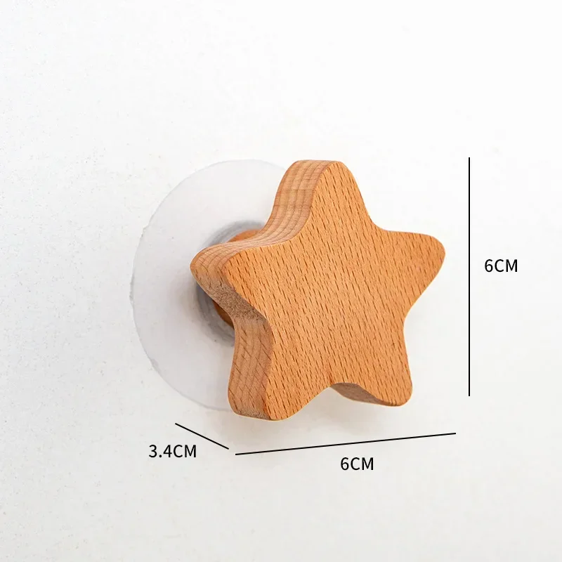 Creative Wooden Star Hook Drawer Handle Bedroom  Wall Hook Non Perforated Home Entrance Wall Hat Adhesive Hook Home Decorations 3