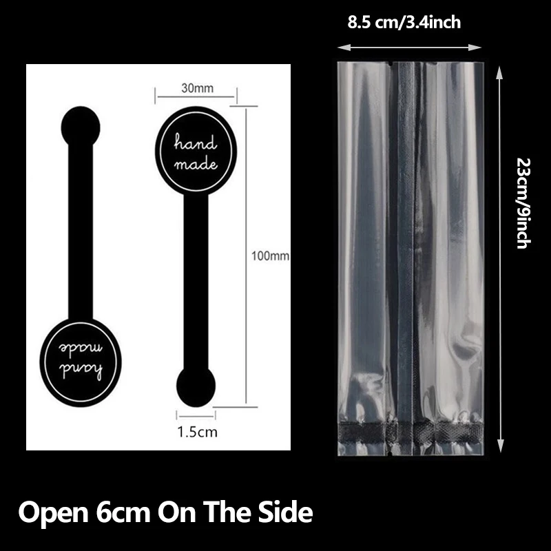 Translucent Resealable Plastic Bakery Bags with “Handmade” Stickers – Clear Gift Treat ... - SKU TRB16503 - UGI Pack...