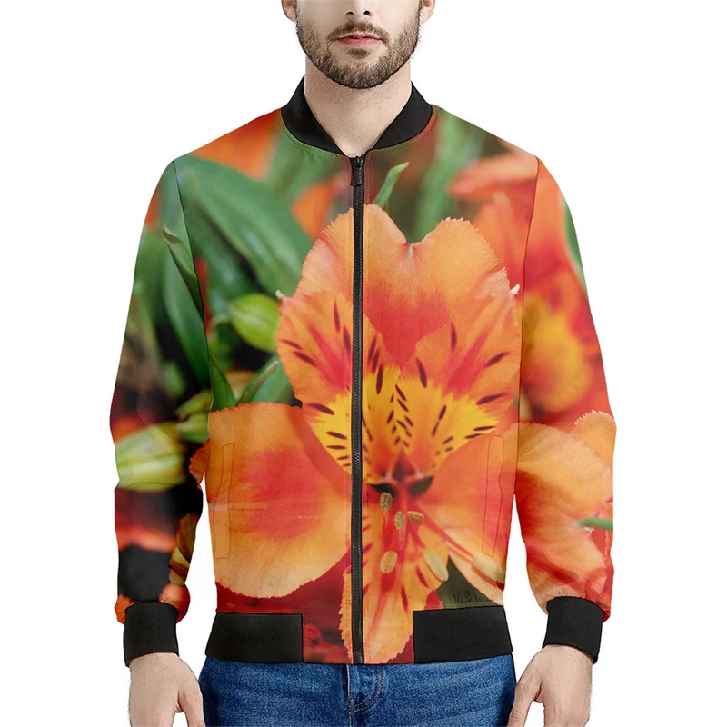 thumbnail image 1 of Chaqueta con cremallera con estampado de flores de narciso y lirio para hombre, sudadera informal de manga larga con estampado 3D de plantas, abrigo de calle, chaquetas holgadas, 1 of 5