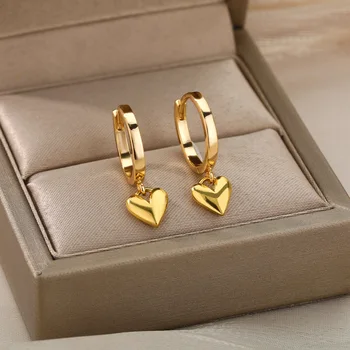 Vintage Heart Drop Earrings – Gold Stainless Steel Jewelry for Women