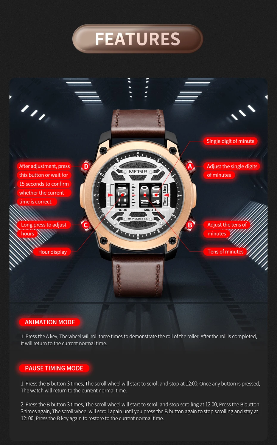 Montre à quartz pour homme, chronographe, étanche, décontractée, en cuir, pour le sport, 2142_voghion.com
