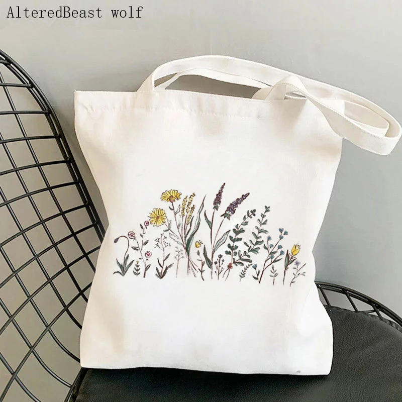 Women Shopper bag wild child flower Wildflowers Bag Harajuku Shopping Canvas Shopper Bag girl handbag Tote Shoulder Lady Bag