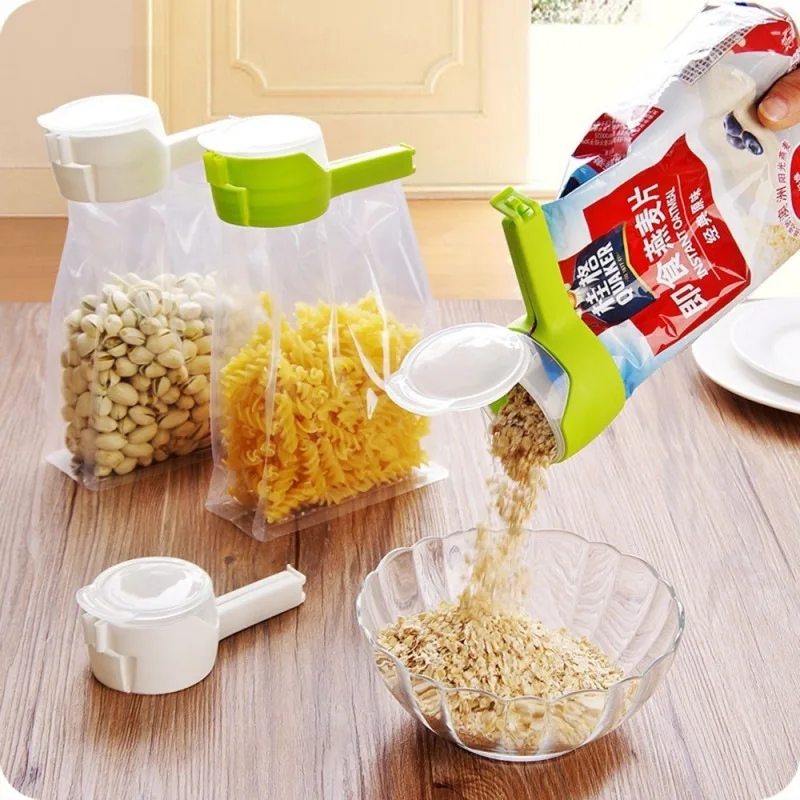 4pcs Food bag clipswith Pour Spouts, Great Clips Bags for Kitchen, Suitable  for Small Particle Food, Liquid,Flour and Baby Food Storage Organizer