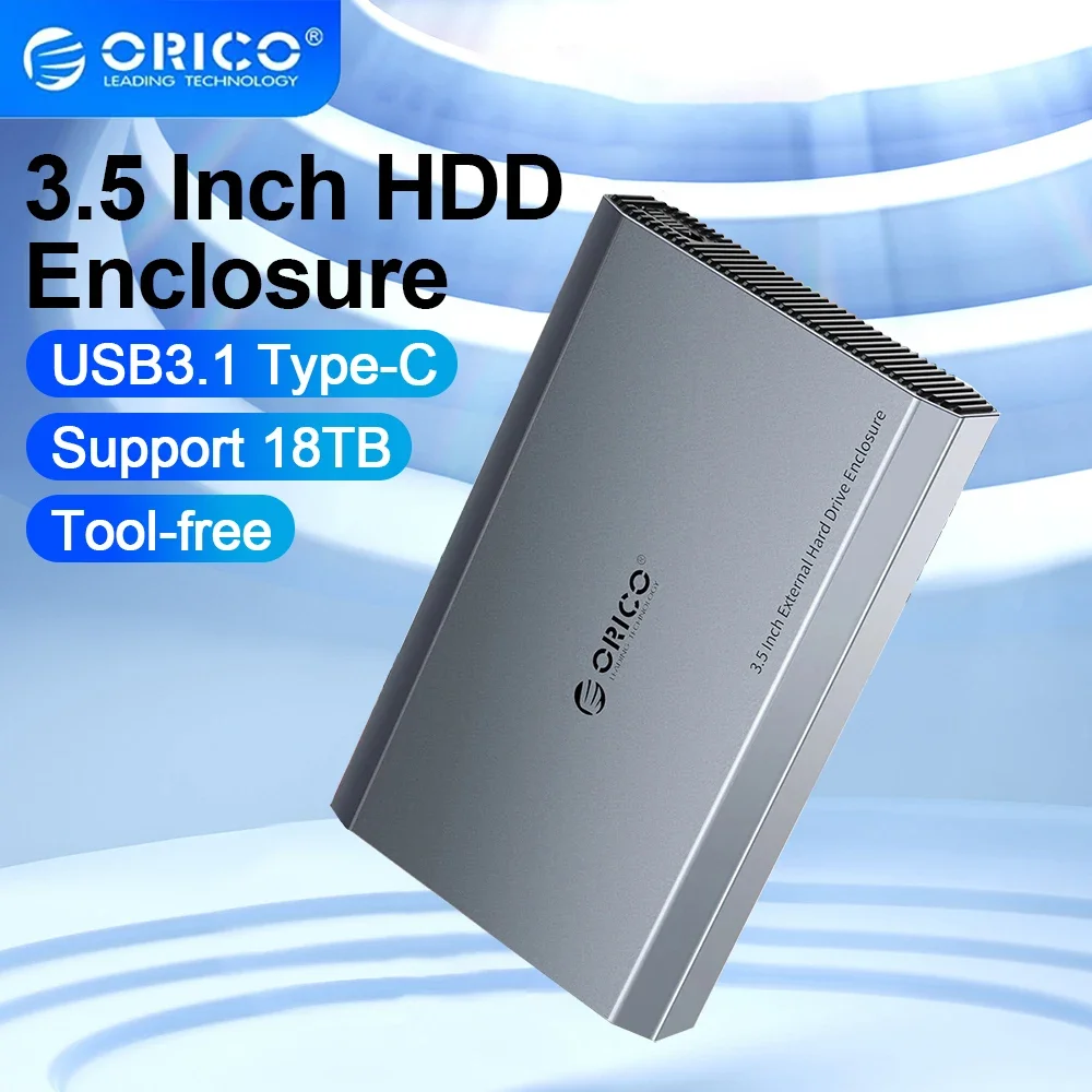 ORICO 2.5 3.5 inch Hard Drive Enclosure 6Gbps Type-C SATA HDD SSD Case External HDD Box Aluminum 12V2A Power Adapter