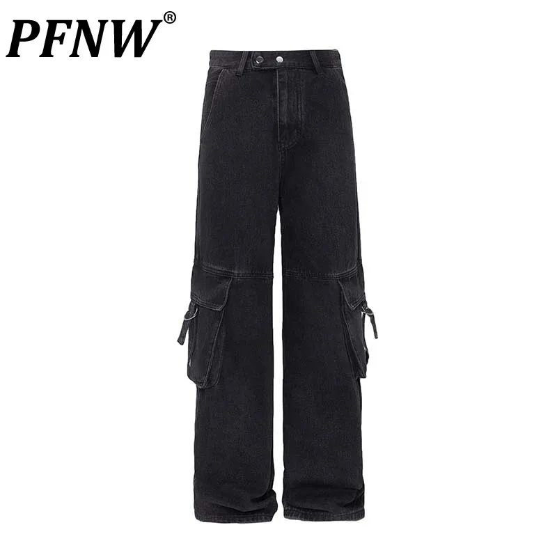 

PFNW High Street Tech Wear Men's Jeans Multi Pockets Lacing Safari Style Male Denim Cargo Pants Casual Trousers 2024 New 28W2710