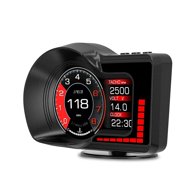 Obd gps 듀얼 시스템 rpm 게이지 속도계 milometer f15 자동차 헤드 업 디스플레이 hud 6 알람 기능 가속 테스트