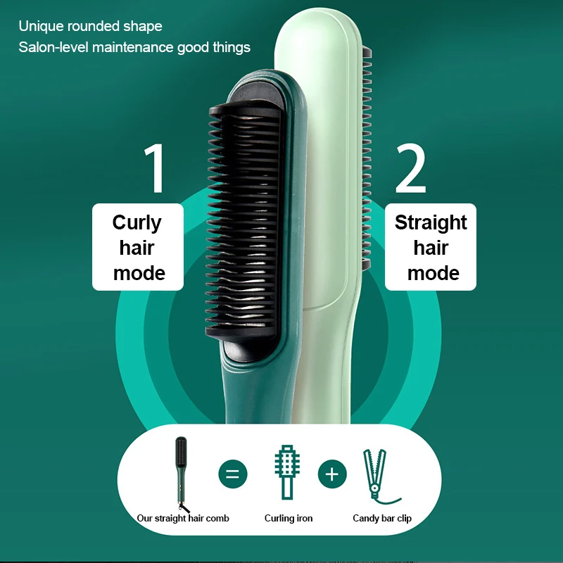 220V Hair Straightener Hot Comb Anti-Scalding Ceramic Hair Curler Brush Negative Ion Electric Straightening Comb 2 In 1