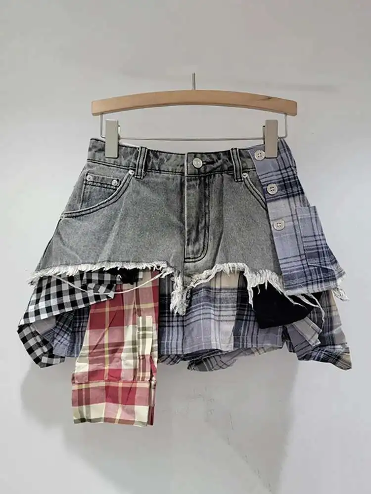 【NONCODE】Eicle Checkerboard Denim Skirt Bottoms | Checkered Denim Skirt | Poshmark