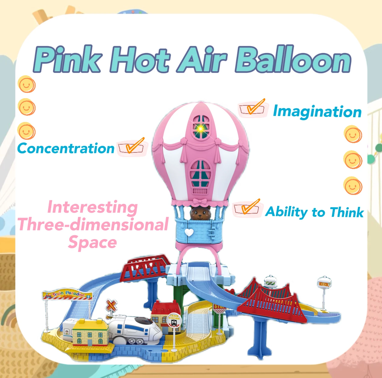 

Hot Air Balloon Ferris Wheel Track Train Educational Children's Fun Toys for Boys and Girls Parent-children Interaction