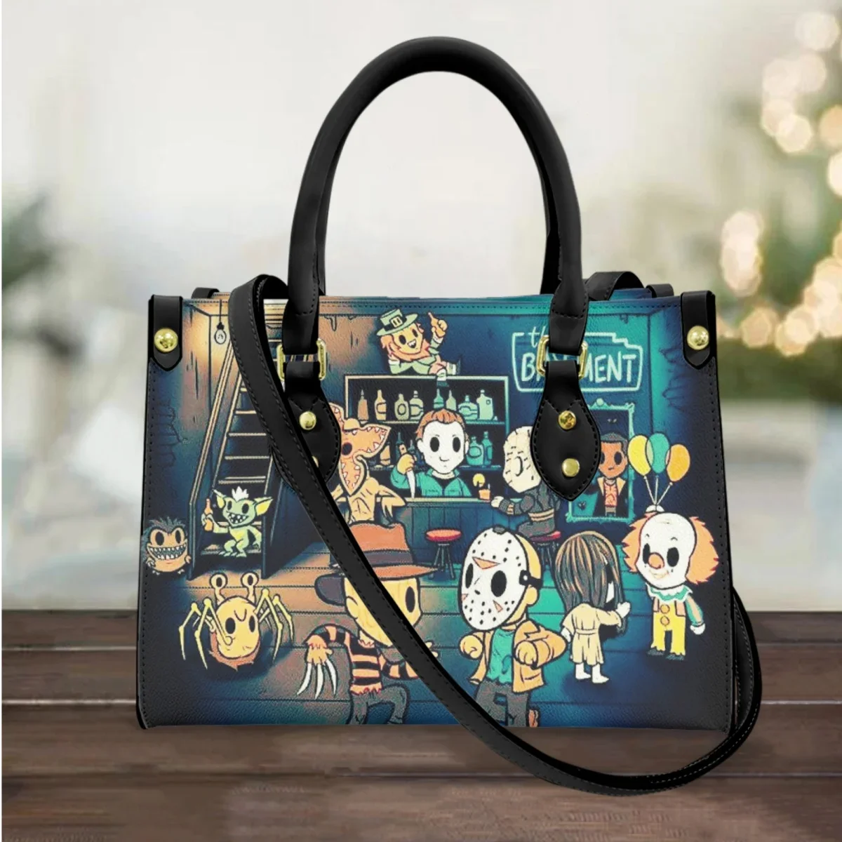 Elegant Women Top Handle Messenger Bag New TV Show Horror Friends Print PU Leather Tote Bags Fashion Street Trend Handbag Bolsos