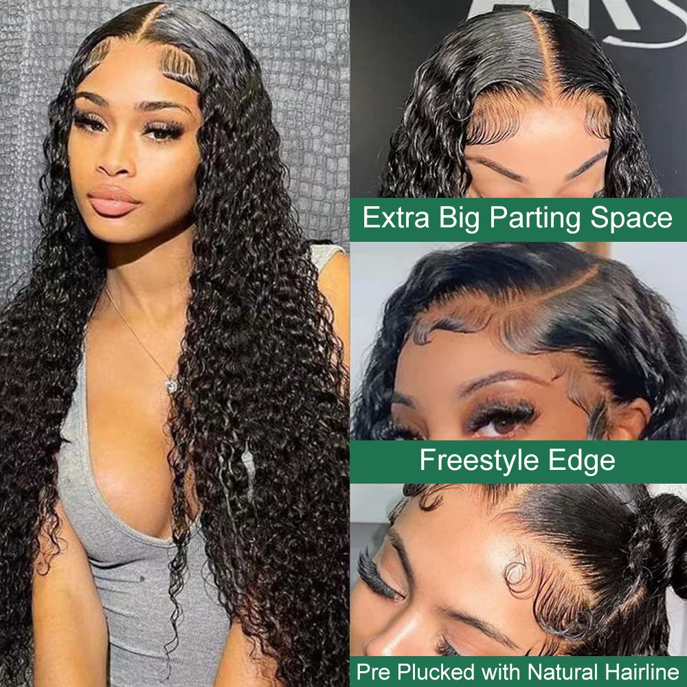 Deep Wave Lace Front Wig Human Hair 13x4 180% Density Transparent Lace Frontal Wigs Deep Curly Lace Closure Human Hair Wig