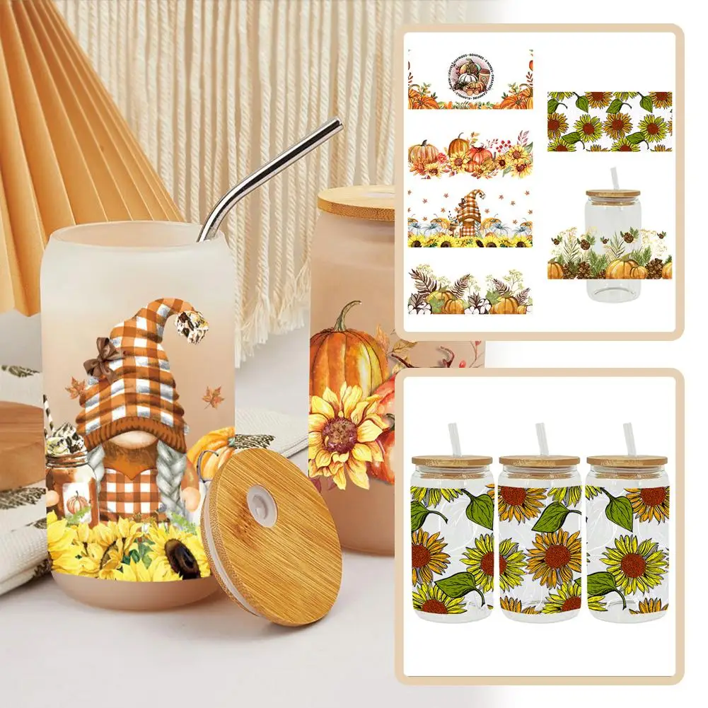 

UV DTF Cup Wrap Transfer Sticker for 16 Oz Glass Coffee Cups UV DTF Transfer Sticker Plant Flowers UV Transfer Crystal Stic Z9Y3